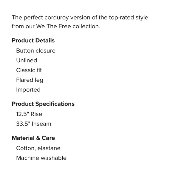 WE THE FREE Jayde Cord Flare Jeans Size 31/ Color Black - Picture 9 of 9